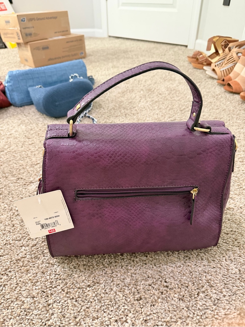 Purple Textured Top-Handle Women's Bag